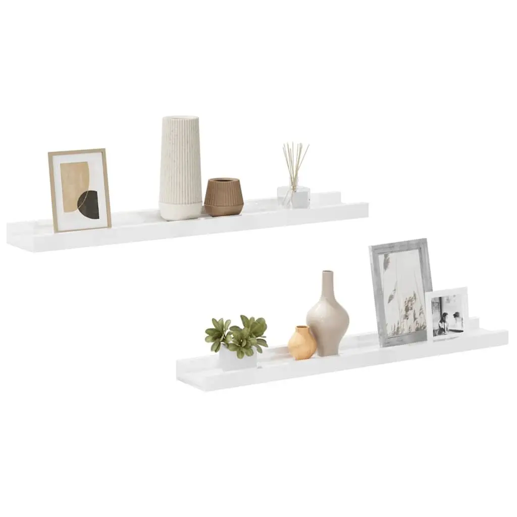 Floating Shelves 60x9x3cm High Gloss White Storage Display 2 Piece