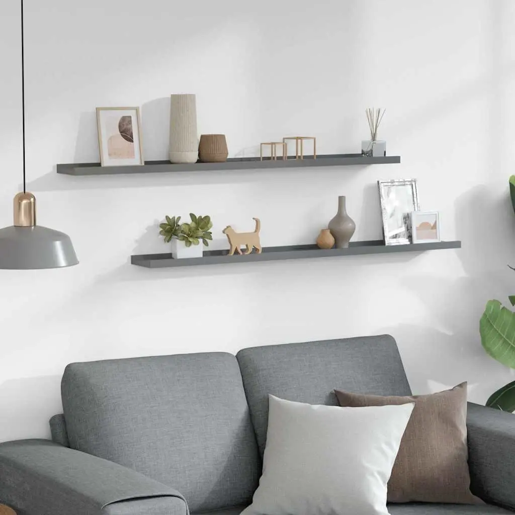 Wall Shelves Storage Display 100x9x3 cm Grey 2 pcs