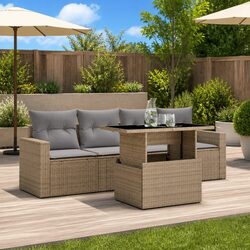 Comfortable 5-Piece Beige Outdoor Sofa Set with Cushions