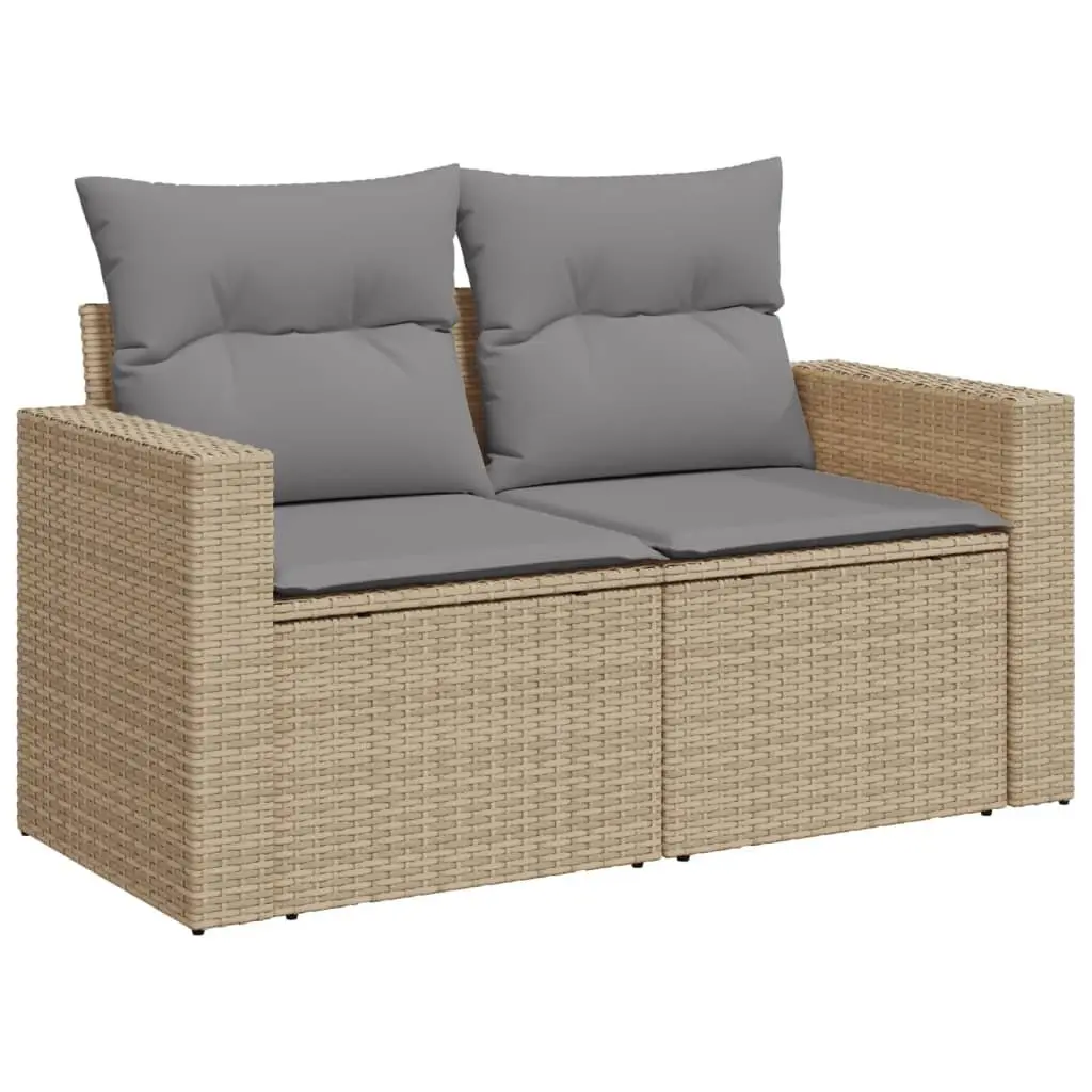 Outdoor Garden Sofa Set 5 Piece Beige Poly Rattan Furniture with Cushions