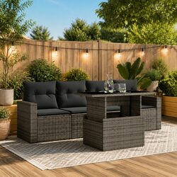 Comfortable 5 Piece Garden Sofa Set with Grey Cushions