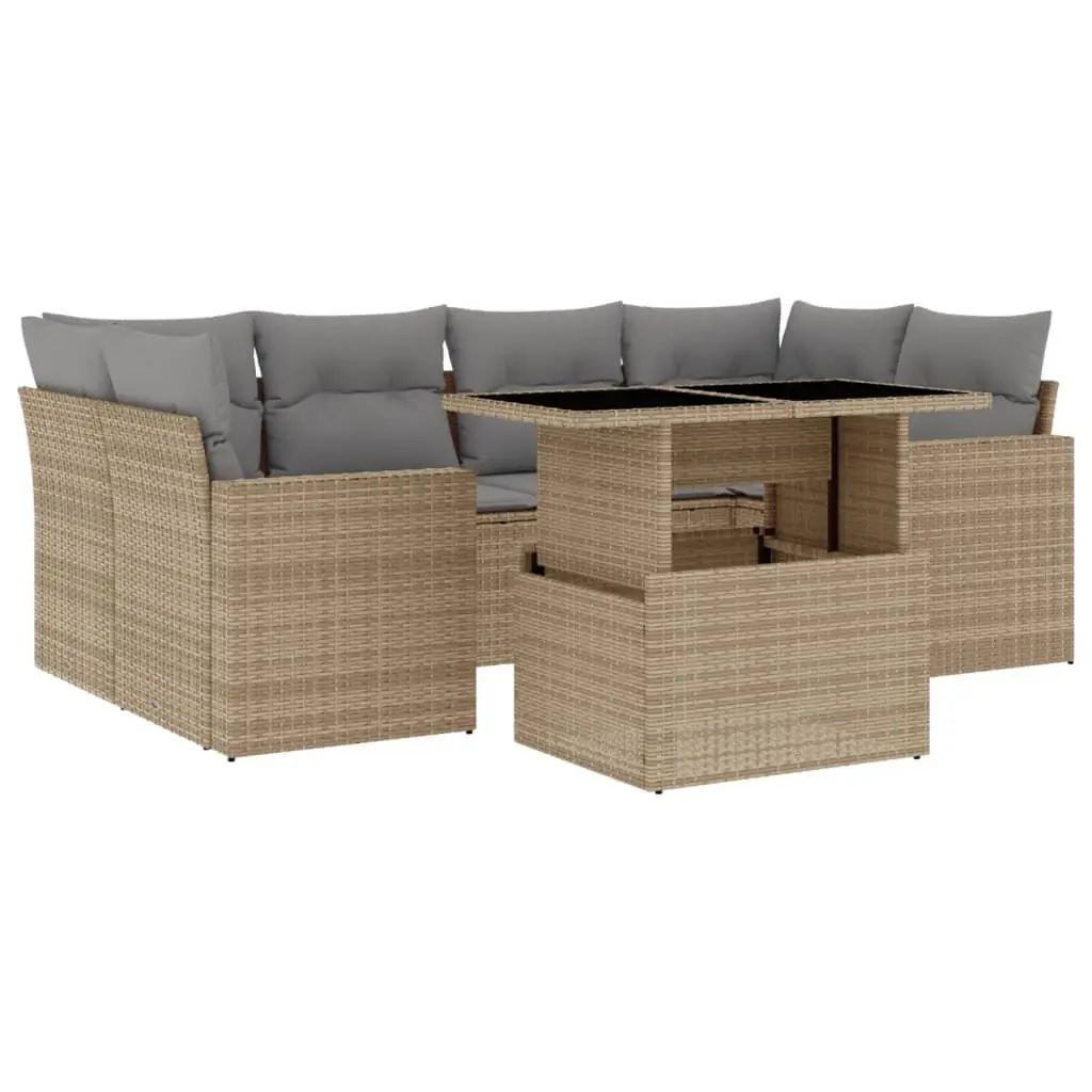 7 Piece Outdoor Garden Sofa Set Adjustable Dining Table Beige