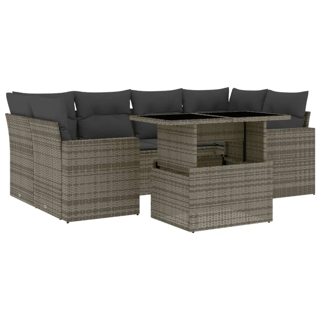 7 Piece Garden Sofa Set Grey Poly Rattan Outdoor Furniture with Cushions