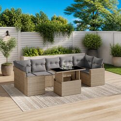 Garden Sofa Set 8 Piece Outdoor Furniture Patio Beige Poly Rattan Modular with
