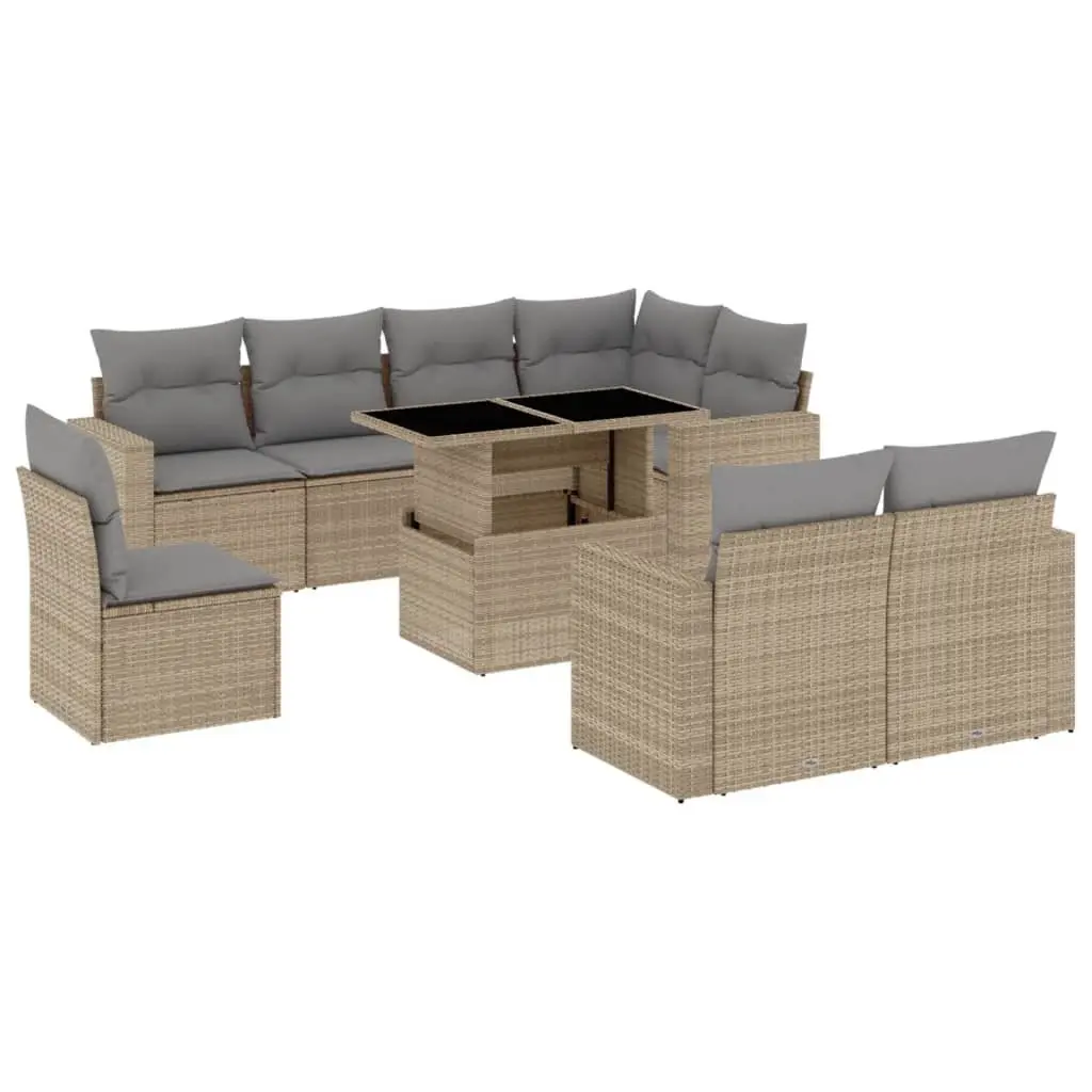 Garden Sofa Set 9 Piece Outdoor Furniture Patio Lounge with Cushions Beige