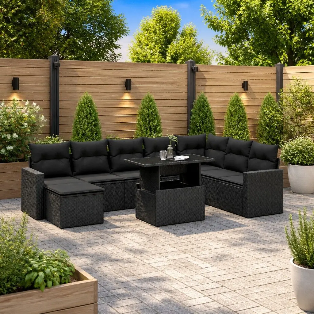 Garden Sofa Set 9 Piece Outdoor Furniture Poly Rattan Black Modular Patio Lounge
