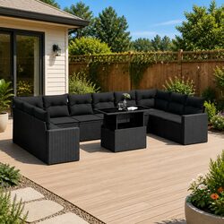 Warm and Comfortable 11-Piece Black Rattan Garden Sofa Set