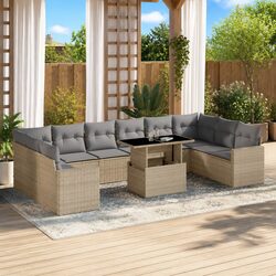 Comfortable 11-Piece Garden Sofa Set in Beige Rattan