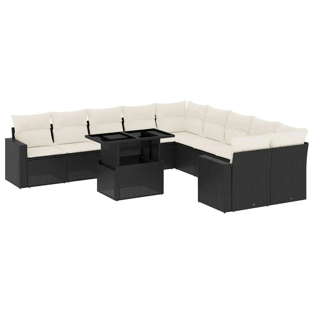 Garden Sofa Set 11 Piece Outdoor Furniture Black PE Rattan Patio Seating