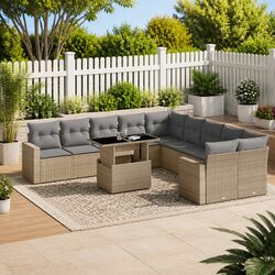 Comfortable 11 Piece Beige Outdoor Sofa Set with Cushions