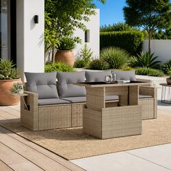 Comfortable 5-Piece Garden Sofa Set in Beige Rattan