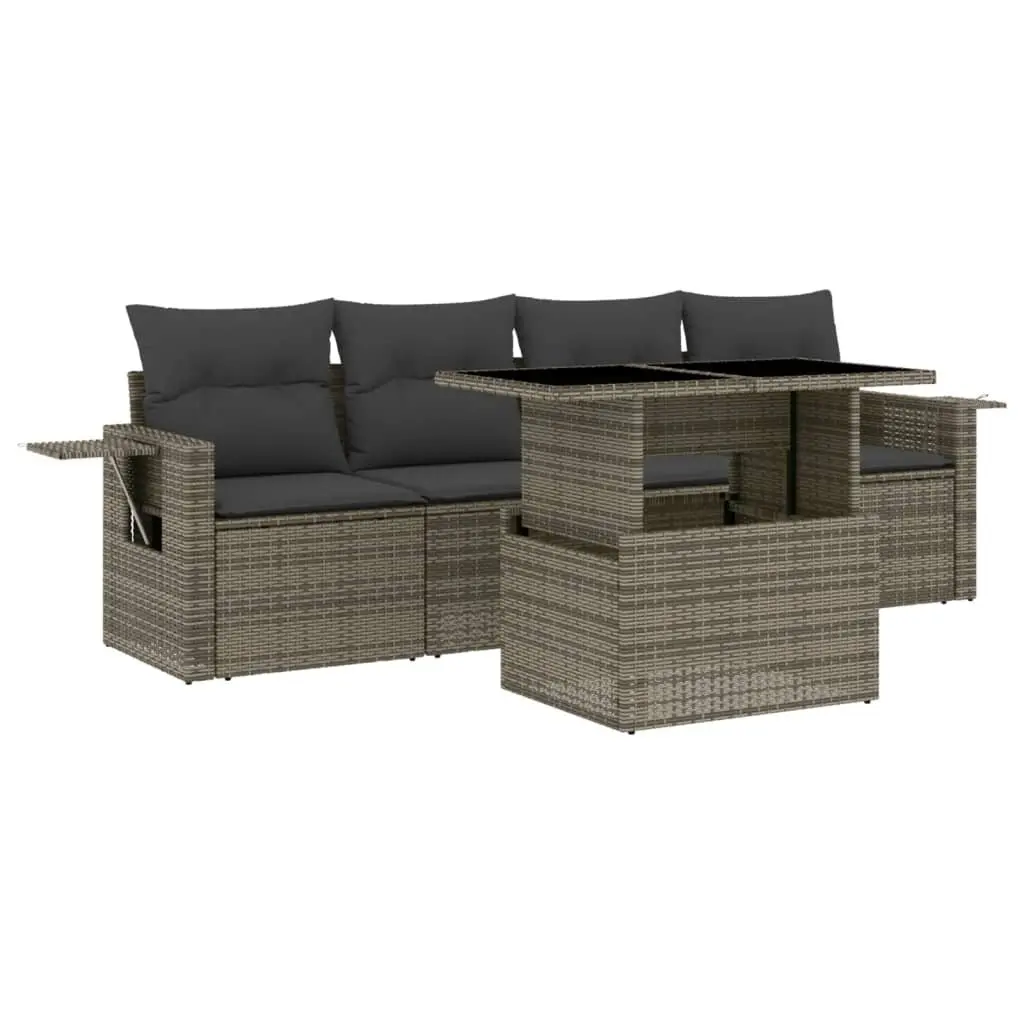 5 Piece Garden Sofa Set Grey Poly Rattan Outdoor Furniture Patio Sectional