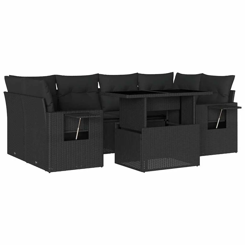 7 Piece Garden Sofa Set Outdoor Furniture Patio Lounge Black Poly Rattan