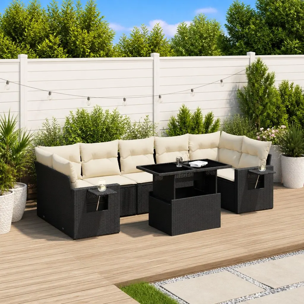 Garden Sofa Set 8 Piece Outdoor Furniture Black Poly Rattan Modular Patio