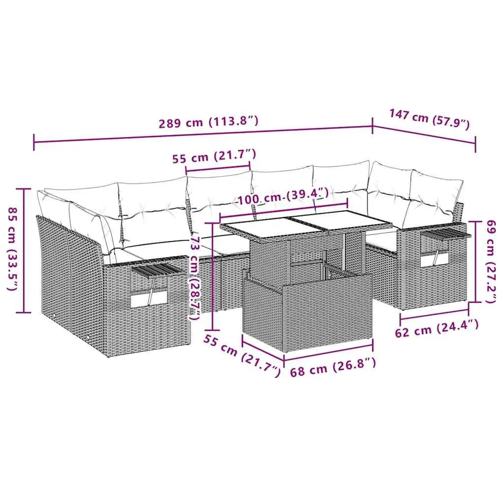 Garden Sofa Set 8 Piece Outdoor Furniture Black Poly Rattan Modular Patio