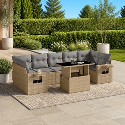 Comfortable 8-Piece Garden Sofa Set in Beige Rattan