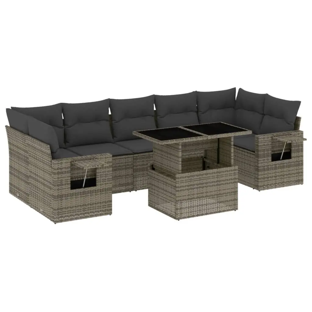 Garden Sofa Set 8 Piece Outdoor Furniture Grey PE Rattan Patio Lounge