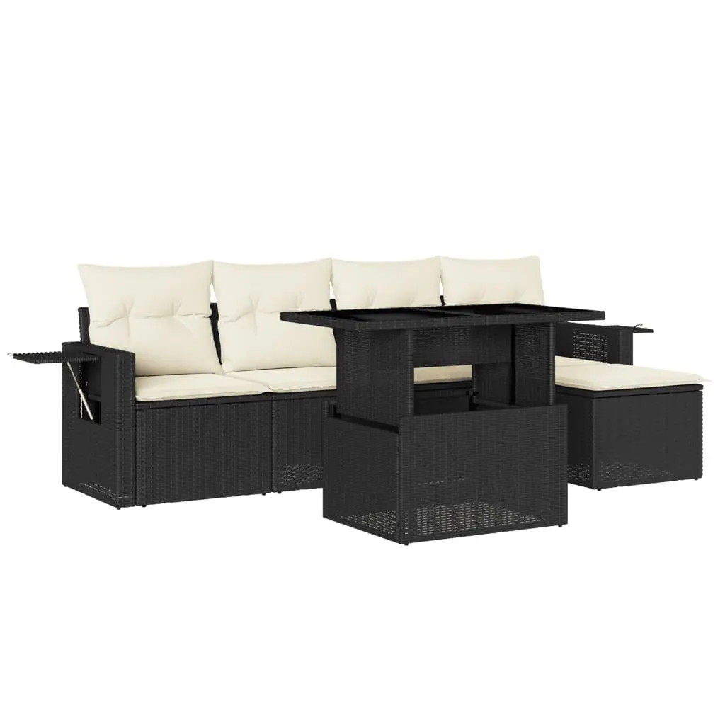 Garden Sofa Set 6 Piece Outdoor Furniture Black Poly Rattan Modular Patio