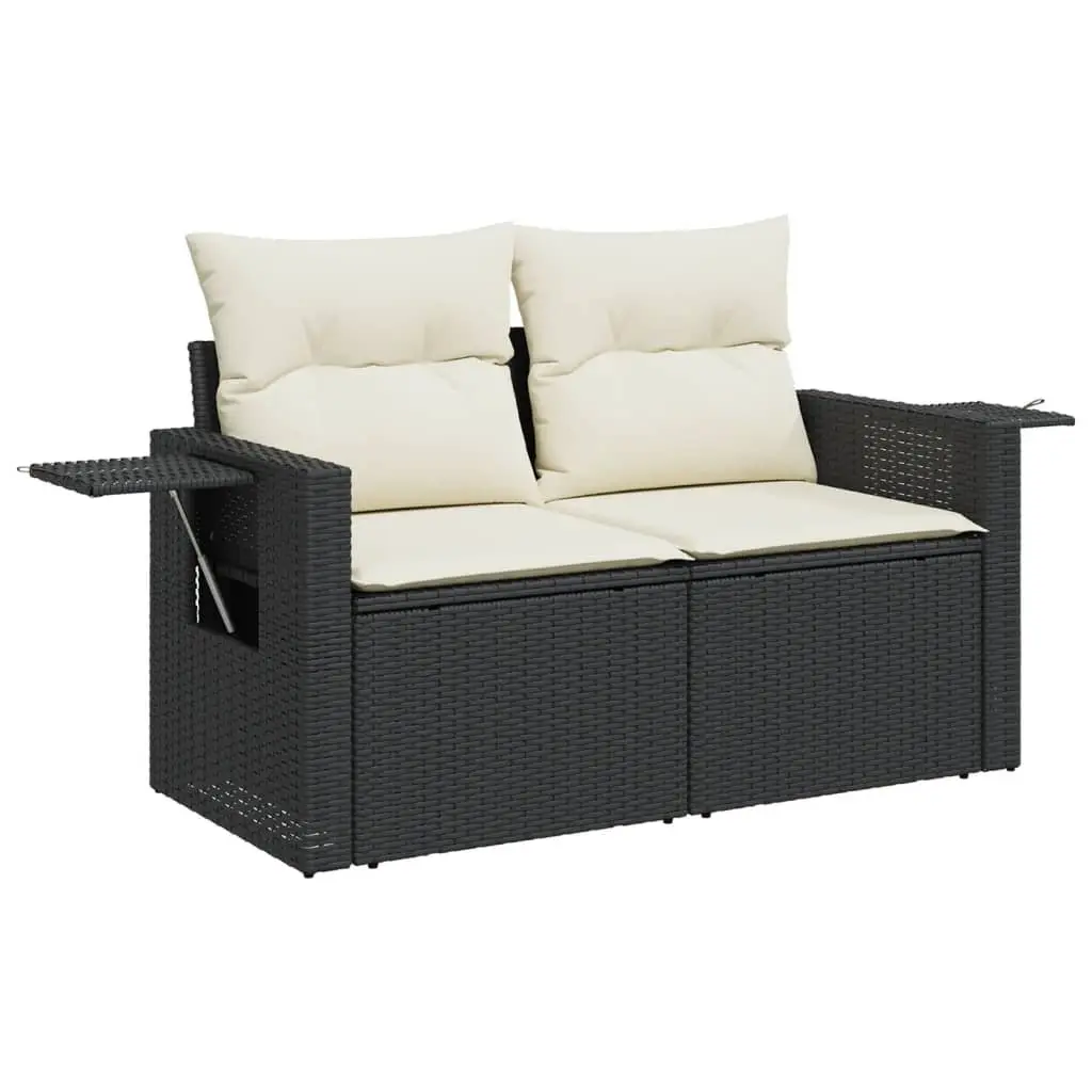 Garden Sofa Set 6 Piece Outdoor Furniture Black Poly Rattan Modular Patio