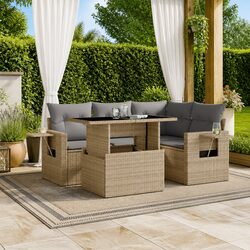 Comfortable Beige 5 Piece Garden Sofa Set with Cushions
