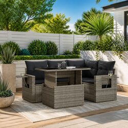 5 Piece Garden Sofa Set Adjustable Table Foldable Side Tables Grey Outdoor