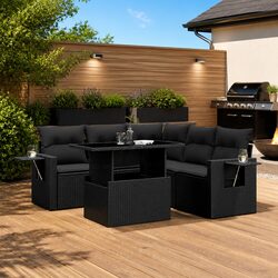 Garden Sofa Set 6 Piece Outdoor Furniture Black PE Rattan with Cushions Patio