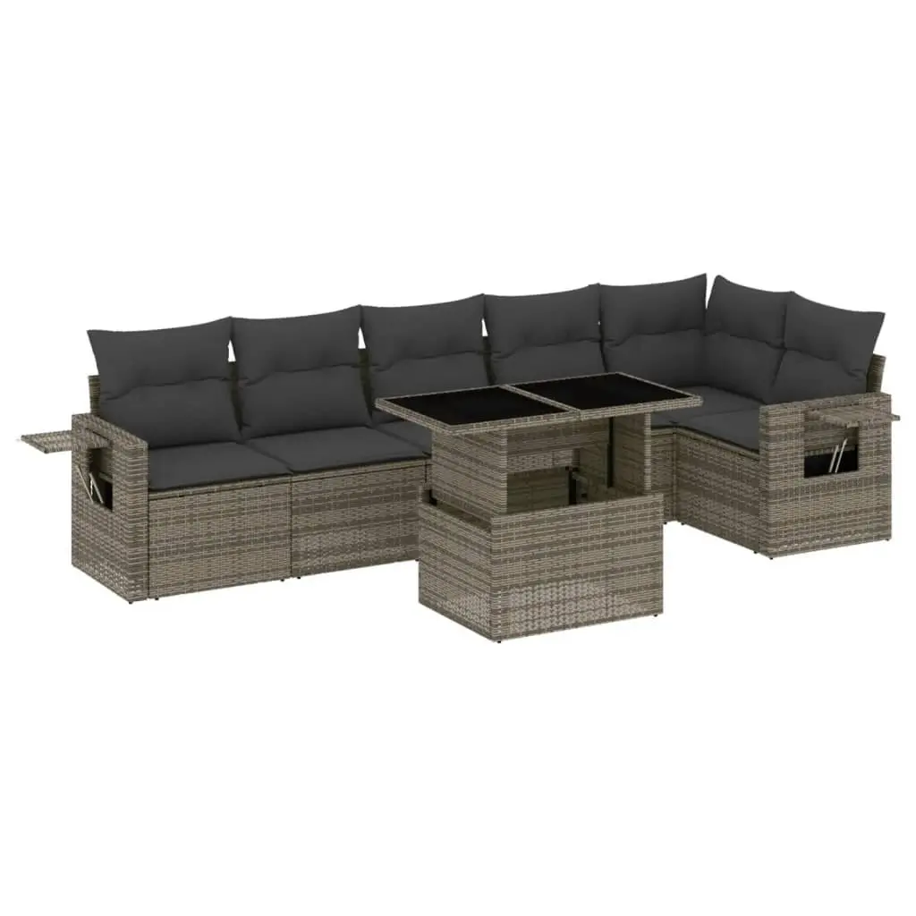 Garden Sofa Set 7 Piece Outdoor Furniture Grey Poly Rattan with Cushions