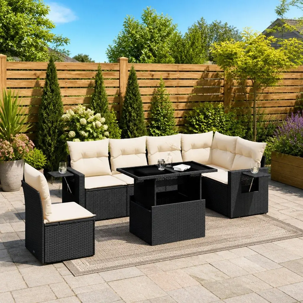 7 Piece Garden Sofa Set Outdoor Furniture Patio Modular Black with Cushions