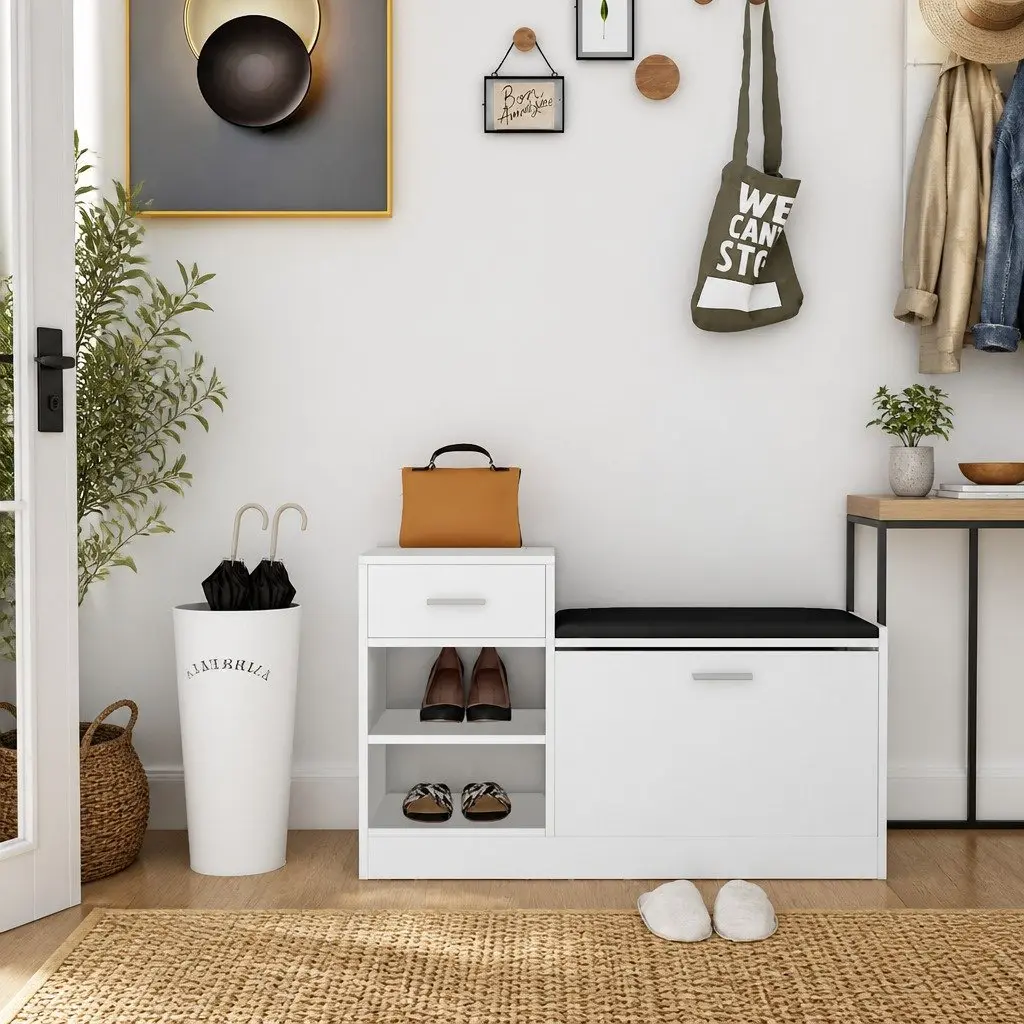 Shoe Storage Bench Organiser Seating Cabinet Engineered Wood White
