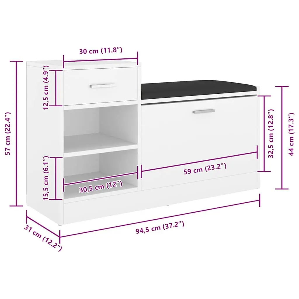 Shoe Storage Bench Organiser Seating Cabinet Engineered Wood White