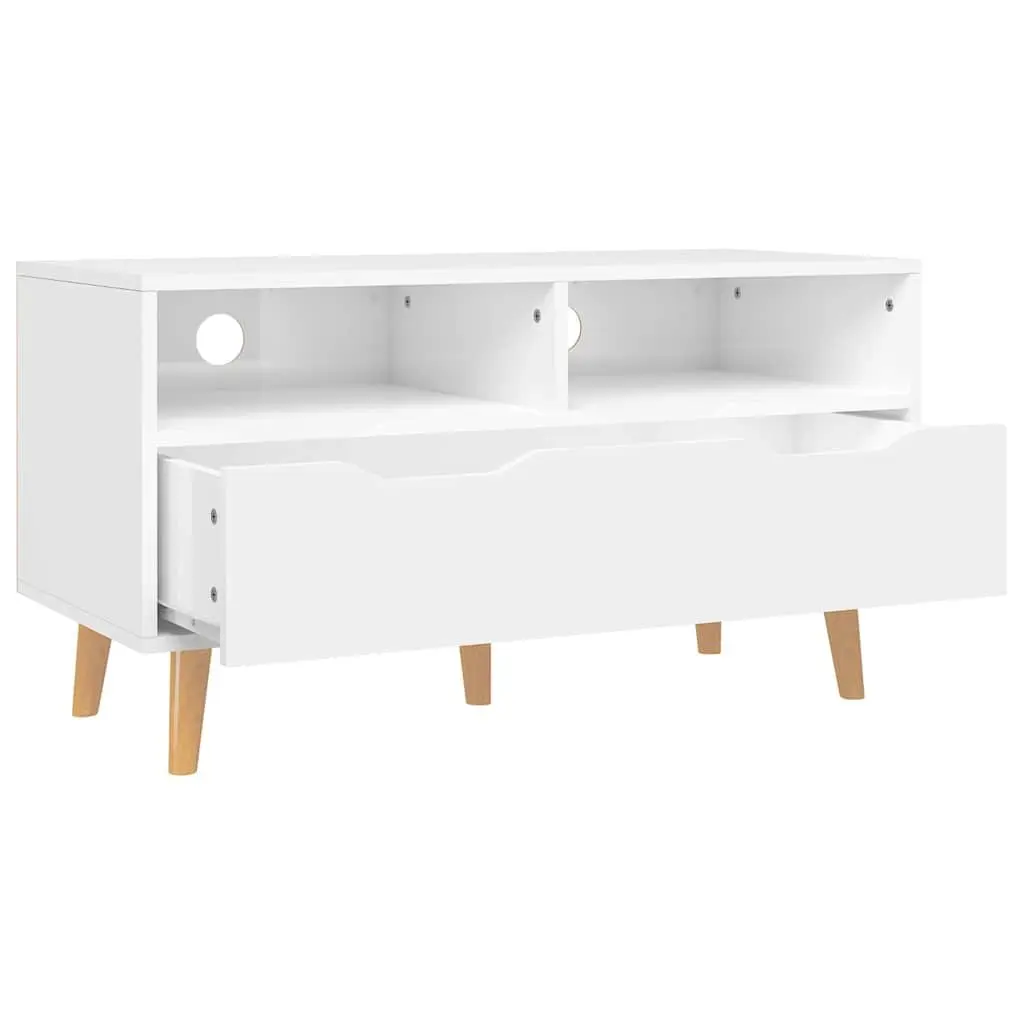 TV Cabinet Storage Unit Engineered Wood 90W x 40D x 48.5H cm White High Gloss