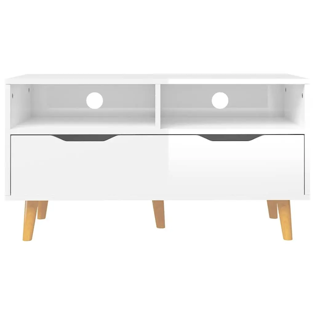 TV Cabinet Storage Unit Engineered Wood 90W x 40D x 48.5H cm White High Gloss