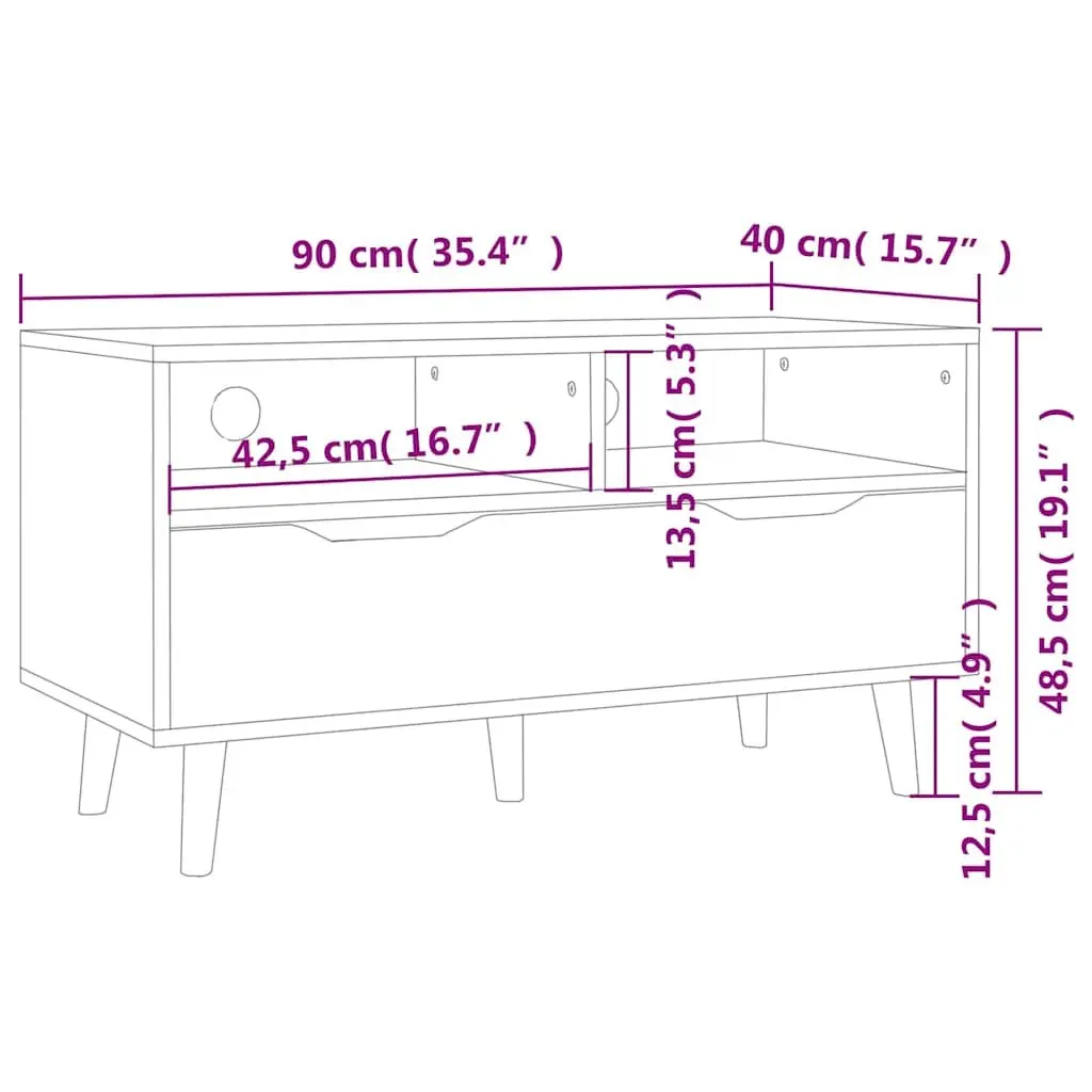 TV Cabinet Storage Unit Engineered Wood 90W x 40D x 48.5H cm White High Gloss