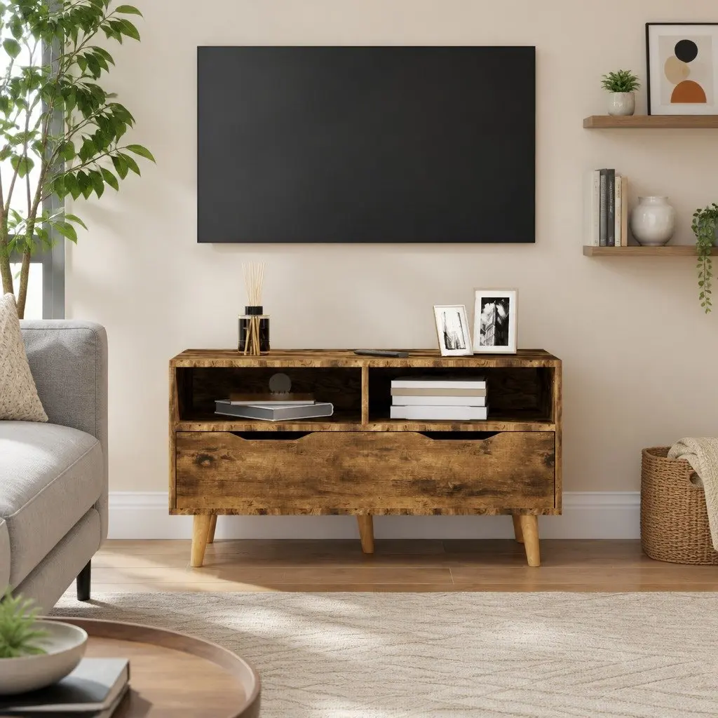 TV Cabinet Storage Unit Engineered Wood Brown 90W x 40D x 48.5H cm