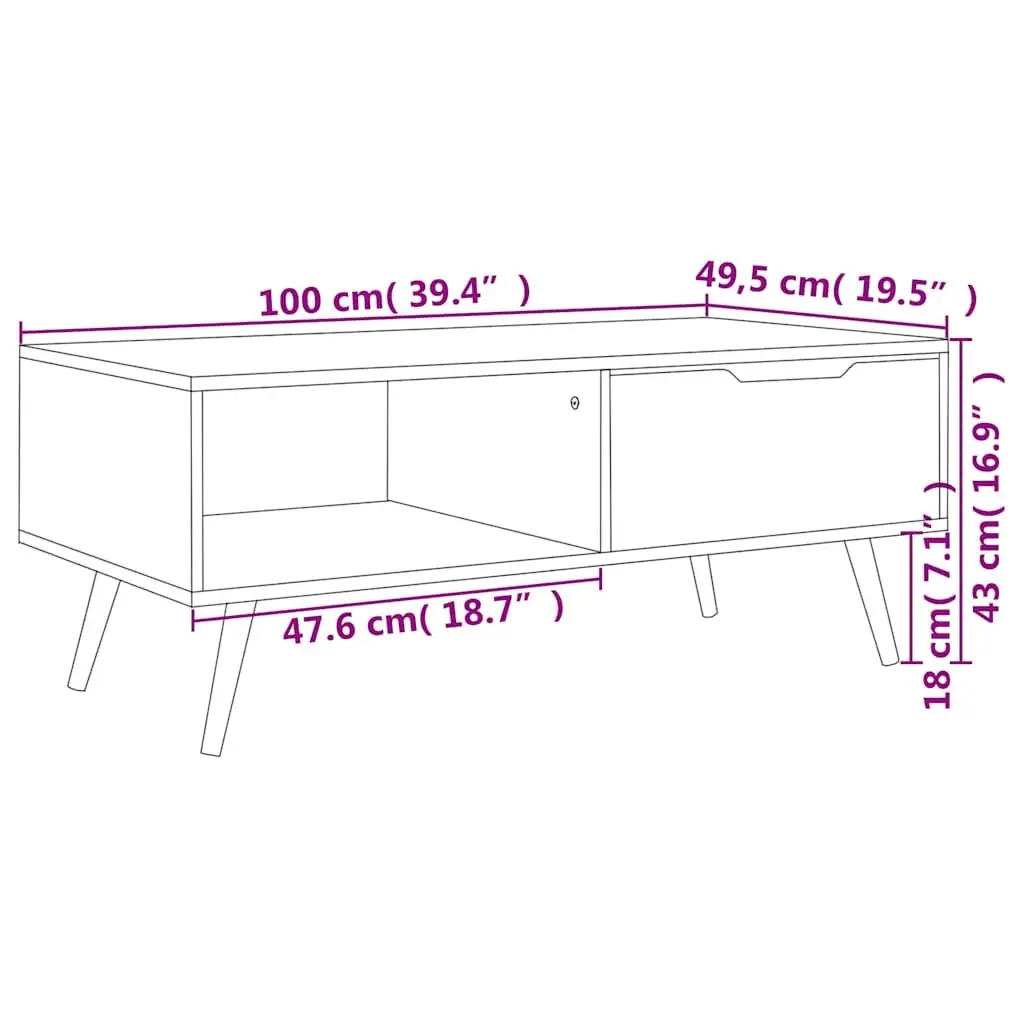 Coffee Table White Engineered Wood Living Room Accent Side Table Storage Space