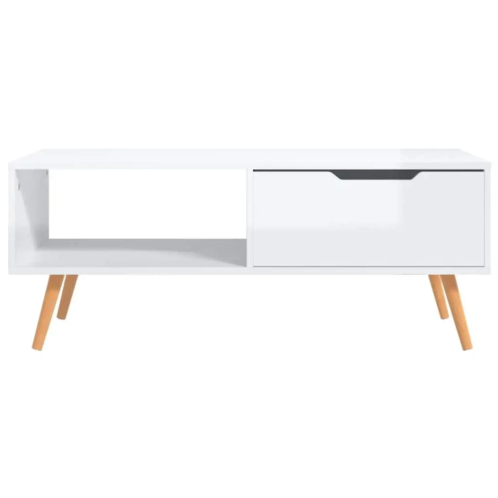 Coffee Table High Gloss White Engineered Wood Living Room Accent Furniture 100 x 49.5 x 43 cm