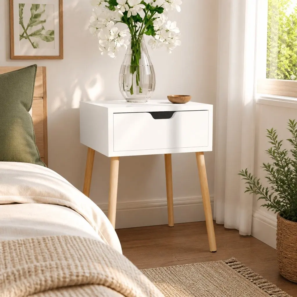 Bedside Cabinet White 40x40x56cm Engineered Wood Nightstand Bedroom Storage