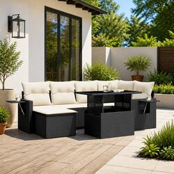 Reliable 7 Piece Black Garden Sofa Set with Comfortable Design
