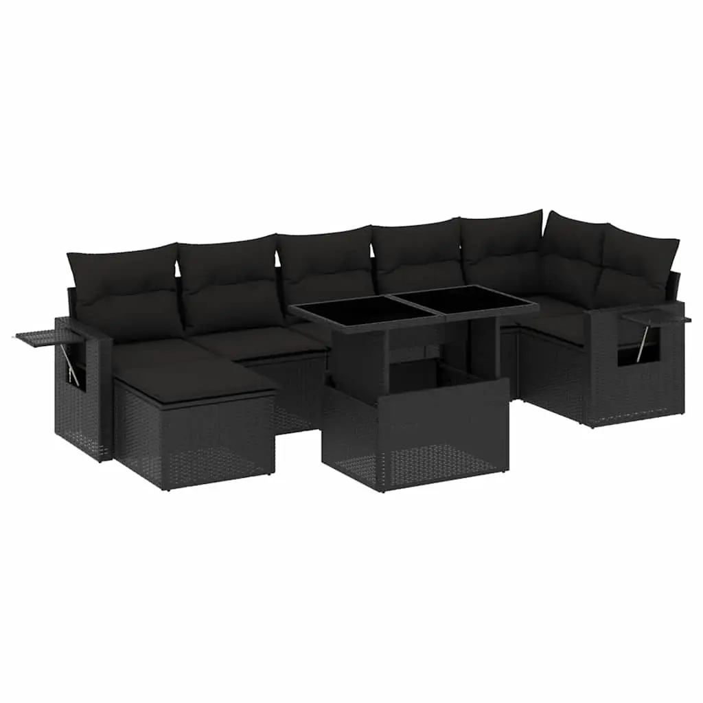 Garden Sofa Set Outdoor Furniture 8 Piece Black Poly Rattan with Cushions