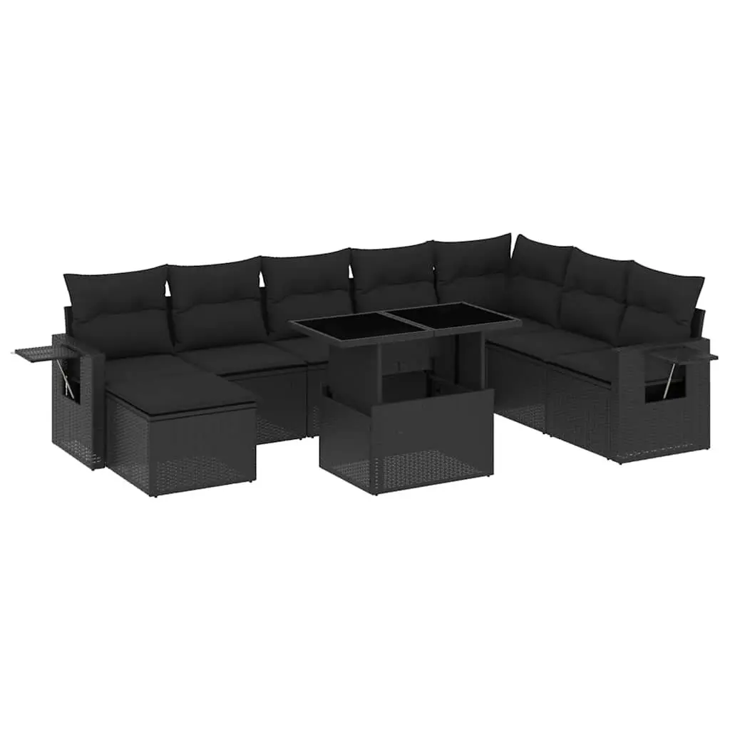 8 Piece Outdoor Garden Sofa Set Poly Rattan Patio Furniture with Cushions Black