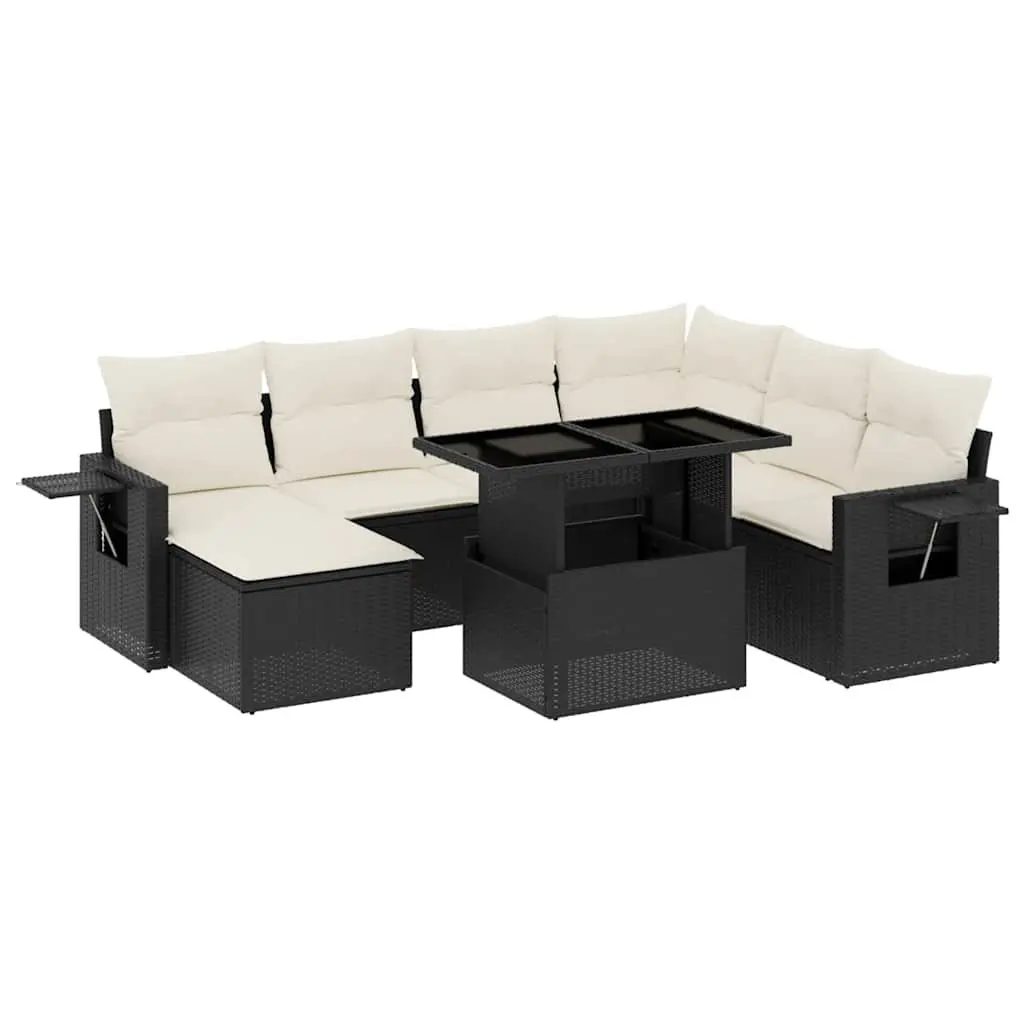 Outdoor Garden Sofa Set 9 Pieces Modular Black PE Rattan with Cushions for Patio