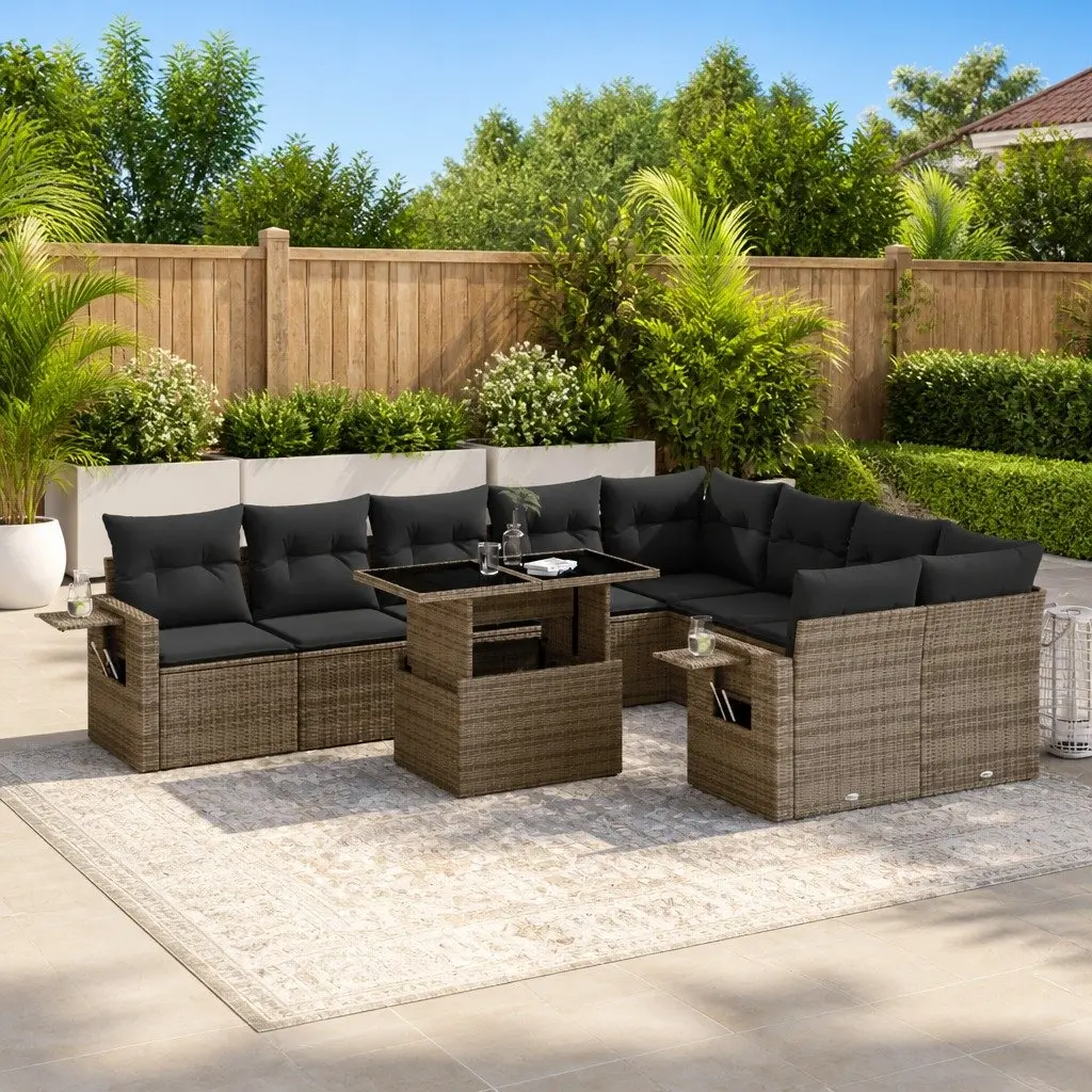 10 Piece Garden Sofa Set Outdoor Furniture Patio Lounge Chair Table Grey
