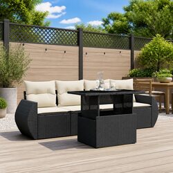 5 Piece Garden Sofa Set Outdoor Patio Furniture Black Poly Rattan Adjustable