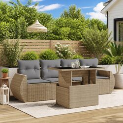 5 Piece Beige Garden Sofa Set with Washable Cushions