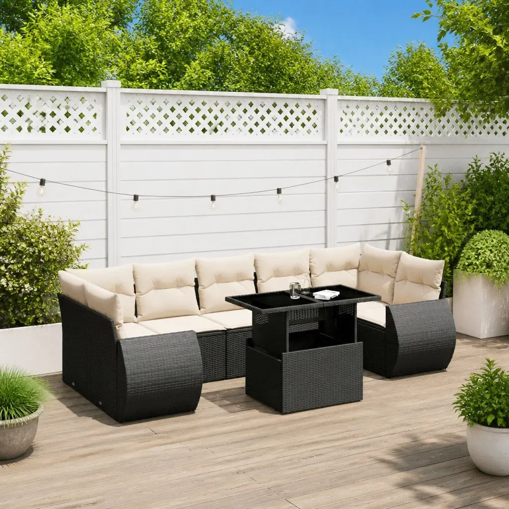 Garden Sofa Set Modular Outdoor Furniture 8 Piece Black PE Rattan with Cushions