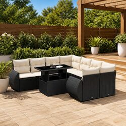 Comfortable 9 Piece Black Sofa Set for Outdoor Enjoyment