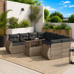 Comfortable 9-Piece Garden Sofa Set in Grey Rattan