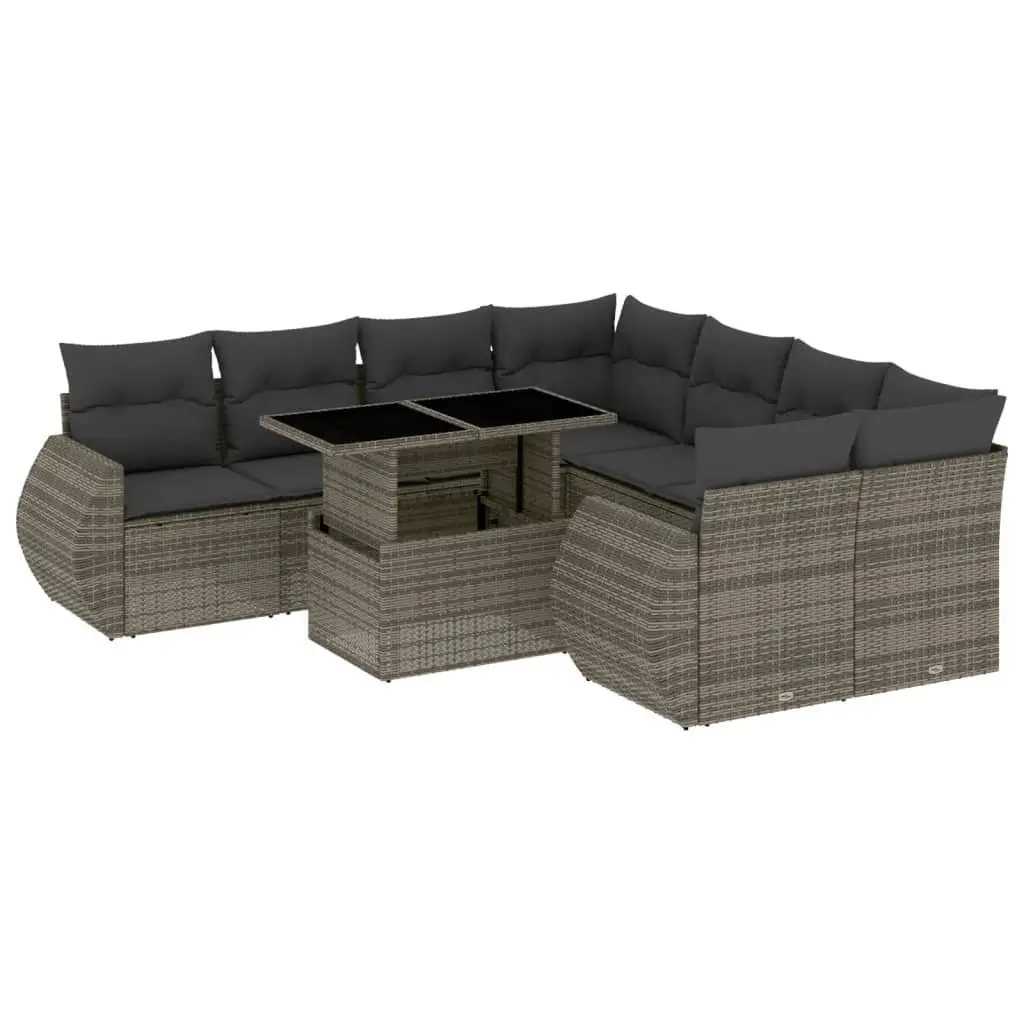 Garden Sofa Set 9 Piece Outdoor Furniture Modular Seating Grey Poly Rattan