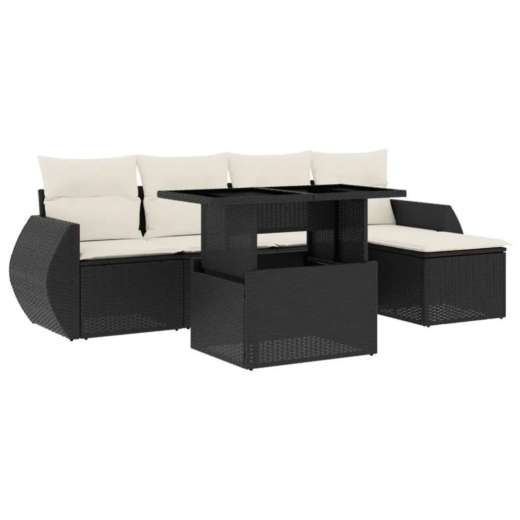 Garden Sofa Set 6 Piece Outdoor Furniture Black Poly Rattan with Cushions