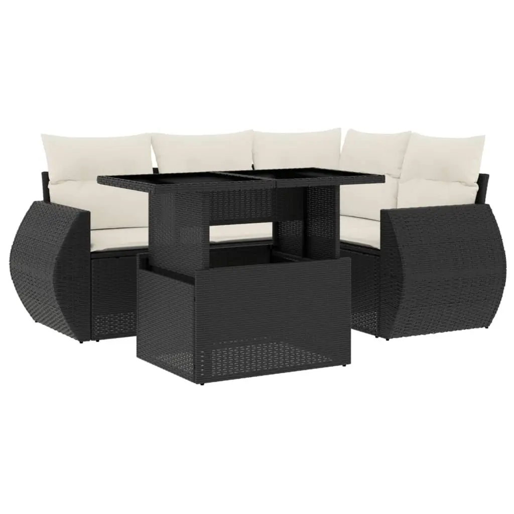 5 Piece Garden Sofa Set Outdoor Furniture Black PE Rattan Cushions